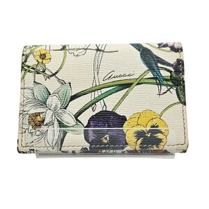 Authentic Gucci Flora Canvas Card Case 248080 | Purple Lined Slim Wallet Italy